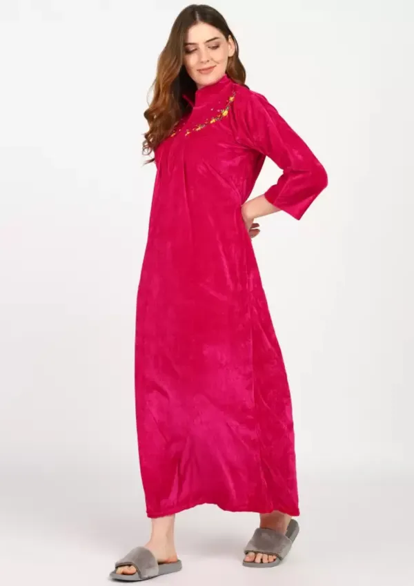 Pink_Velvet_Solid_Nighty_For_Women