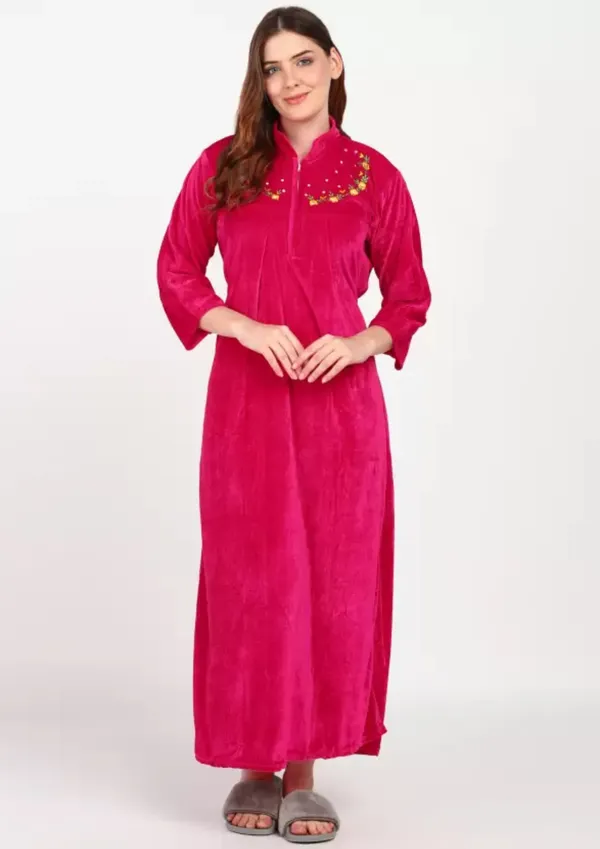 Pink_Velvet_Solid_Nighty_For_Women
