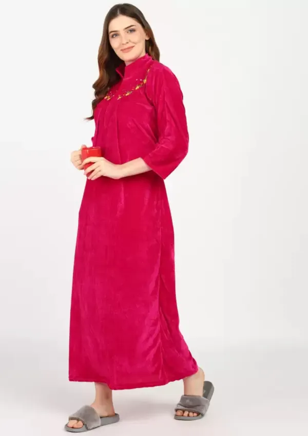 Pink_Velvet_Solid_Nighty_For_Women