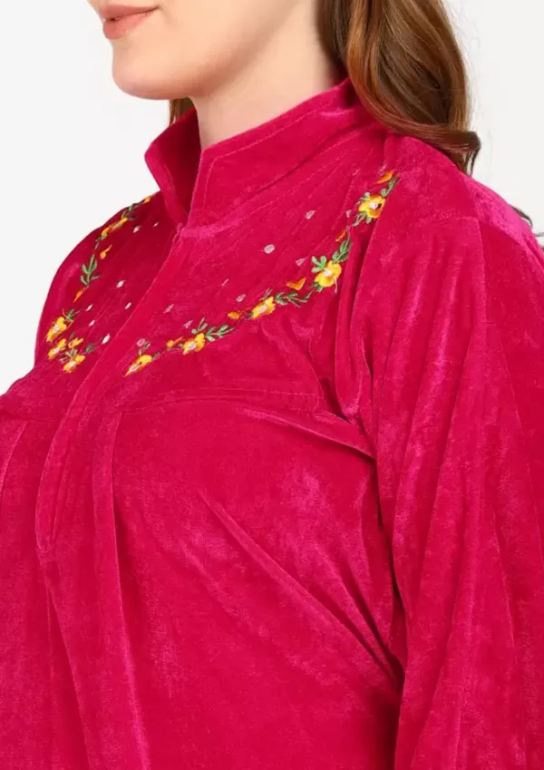 Pink_Velvet_Solid_Nighty_For_Women
