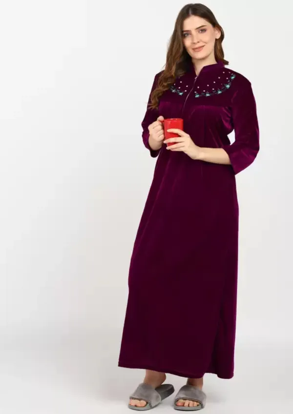 Wine_Velvet_Solid_Nighty_For_Women