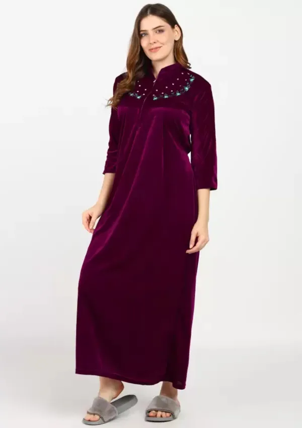 Wine_Velvet_Solid_Nighty_For_Women