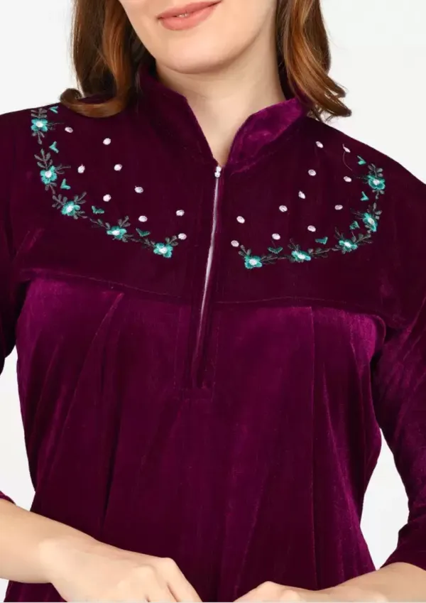 Wine_Velvet_Solid_Nighty_For_Women