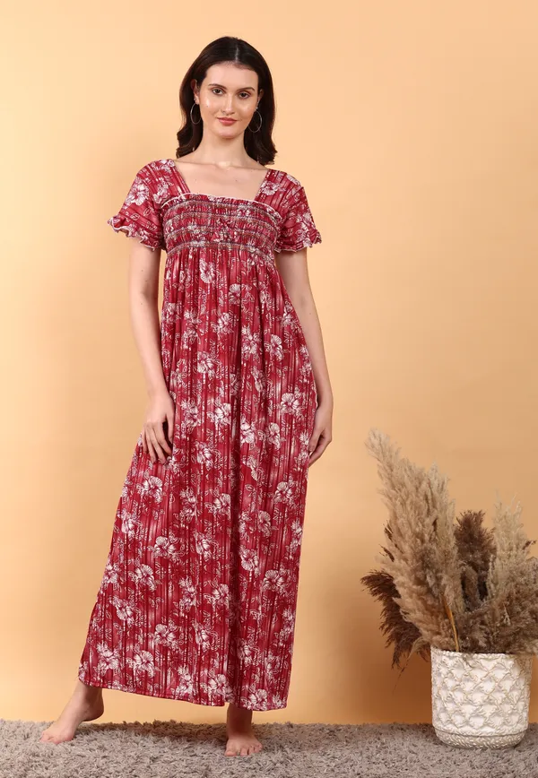 Maroon_Sarina_Smoky_Design_Nighty_For_Women_Best_for_Summer