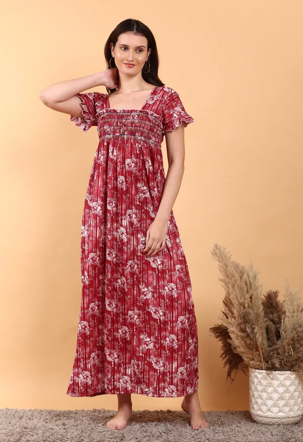 Maroon_Sarina_Smoky_Design_Nighty_For_Women_Best_for_Summer
