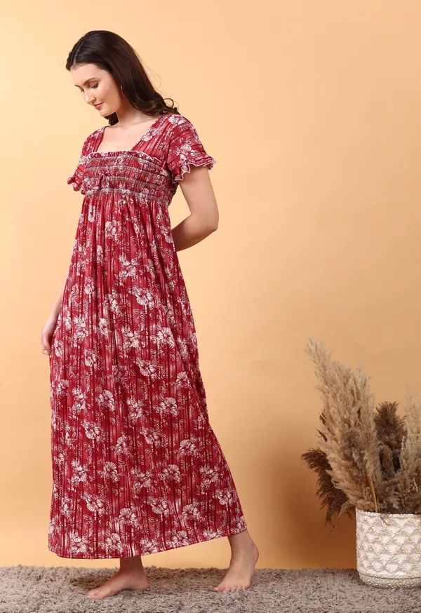 Maroon_Sarina_Smoky_Design_Nighty_For_Women_Best_for_Summer