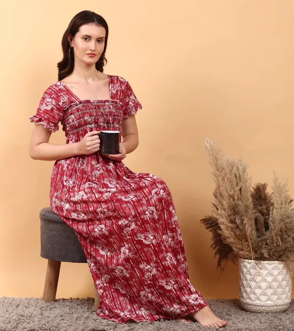 Maroon_Sarina_Smoky_Design_Nighty_For_Women_Best_for_Summer