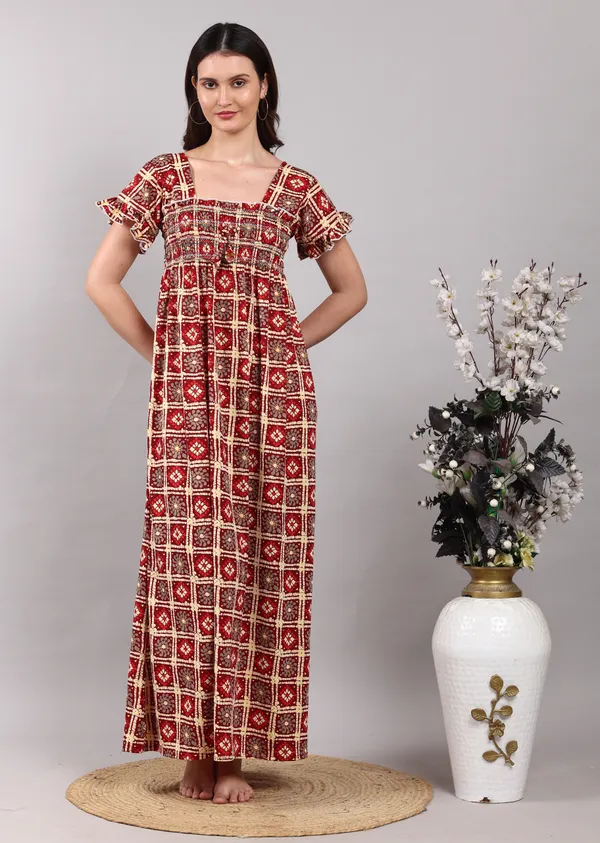 Maroon_Smoky_Rangoli_Print_Nighty_For_Women_Best_For_Women
