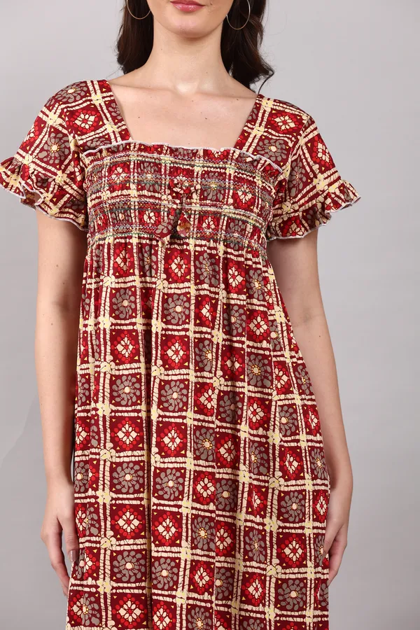Maroon_Smoky_Rangoli_Print_Nighty_For_Women_Best_For_Women