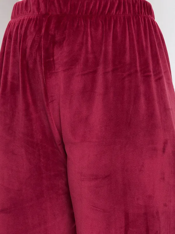 Maroon_Women’s_Velvet_Winter_Pajama_|_Soft_&_Warm_Solid_Track_Pants_|_Elastic_Waist_Casual_Lounge_Wear