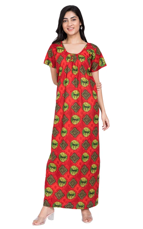 Multicolor_Summer_Nighty__Cotton_Round_Neck_Maxi_For_Women