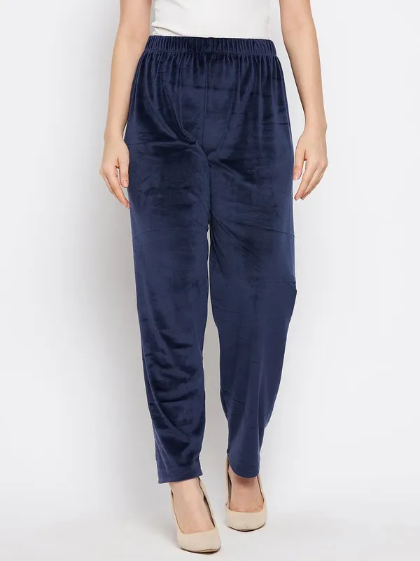Navy_Blue_Women’s_Velvet_Winter_Pajama_|_Soft_&_Warm_Solid_Track_Pants_|_Elastic_Waist_Casual_Lounge_Wear