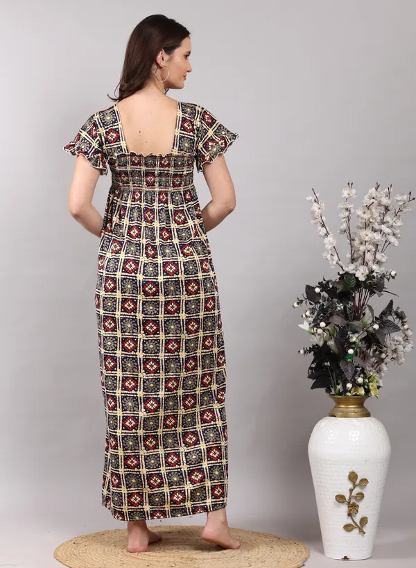 Navy_Rangoli_Print__Smoky_Design_Nighty_For_Women_best_for_Summer