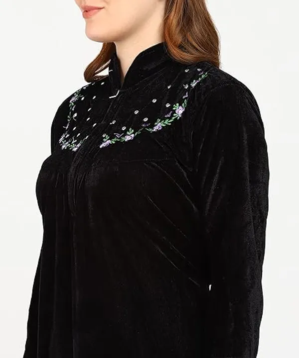 Pack_of_2_Black_and_Maroon_Embroidery_Velvet_nighty_For_Women
