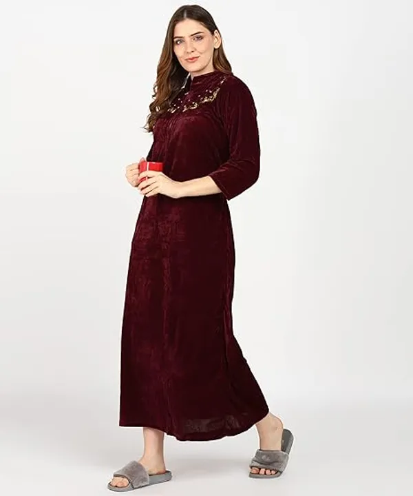 Pack_of_2_Black_and_Maroon_Embroidery_Velvet_nighty_For_Women