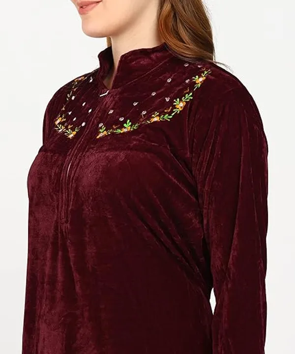 Pack_of_2_Black_and_Maroon_Embroidery_Velvet_nighty_For_Women