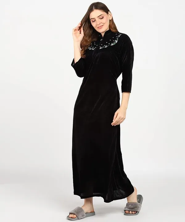Pack_of_2_Black_and_Maroon_Embroidery_Velvet_nighty_For_Women