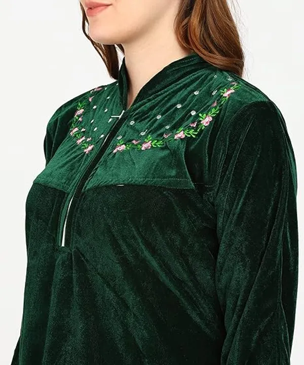 Pack_of_2_Dark_Green_and_Grey_Velvet_Nighty_For_Women