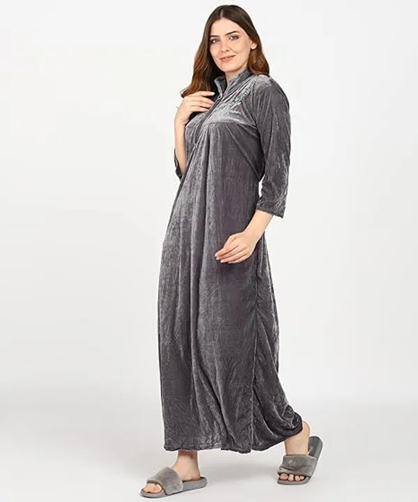 Pack_of_2_Dark_Green_and_Grey_Velvet_Nighty_For_Women