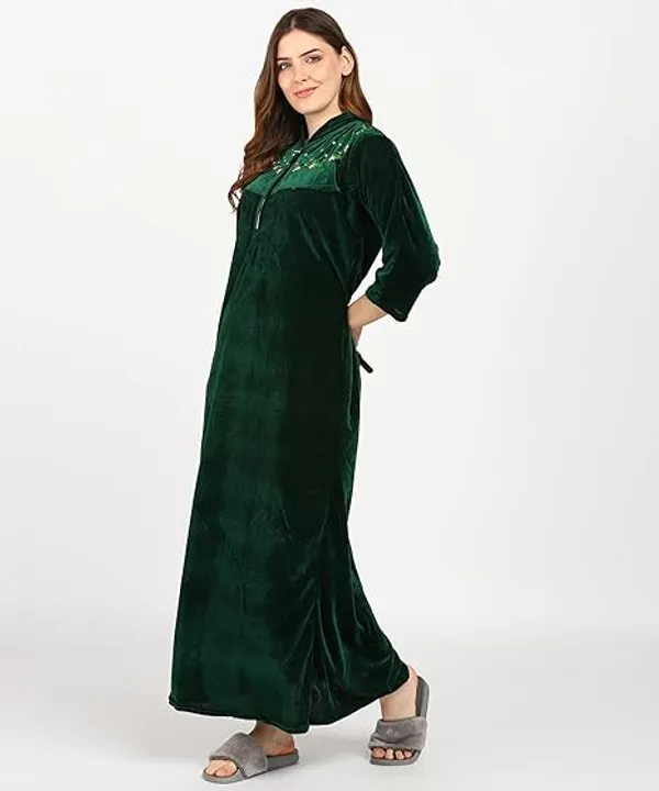 Pack_of_2_Dark_Green_and_Grey_Velvet_Nighty_For_Women
