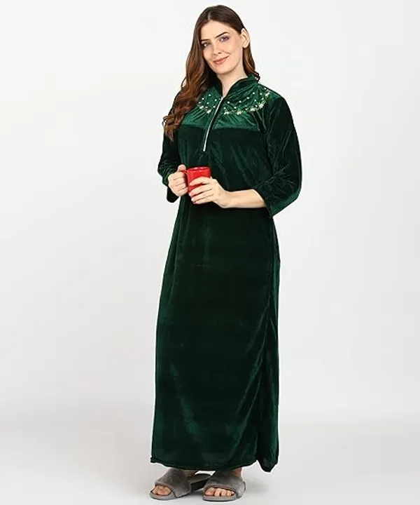 Pack_of_2_Dark_Green_and_Grey_Velvet_Nighty_For_Women