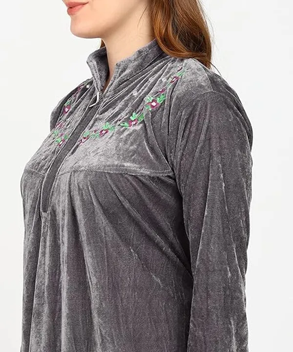 Pack_of_2_Dark_Green_and_Grey_Velvet_Nighty_For_Women