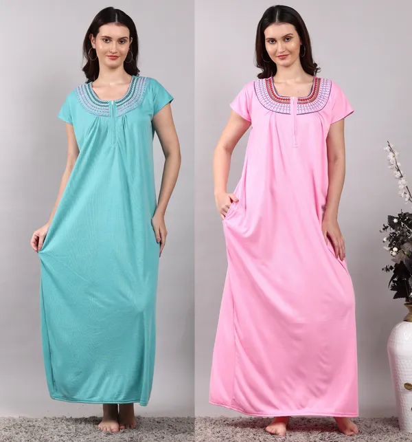 Pack_of_2_Green_and_Pink_hosiery_Nighty_For_Women_Best_for_Summer