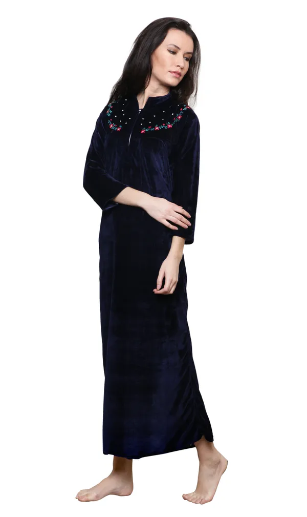 Pack_of_2_Maroon_and_Navy_Velvet_Nighty_For_Women
