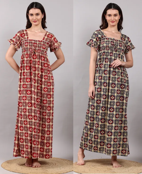Pack_of_2_Navy_and_Maroon_Rangoli_print_Nighty_For_Women