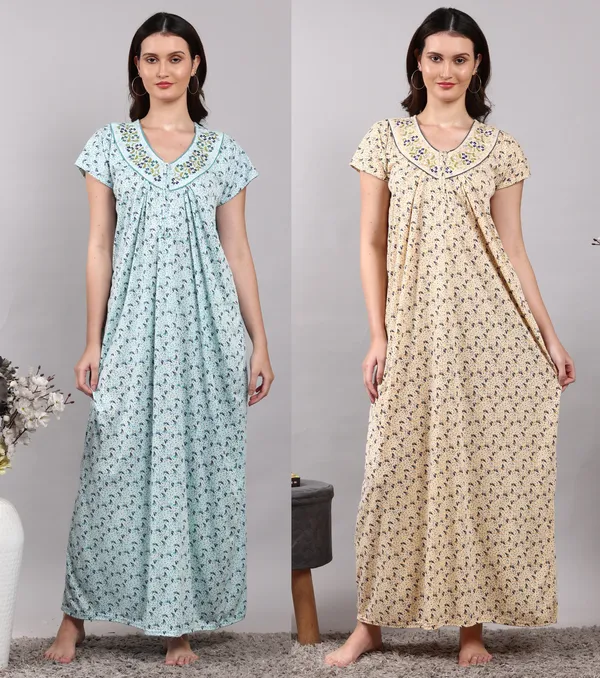 Pack_of_2_Sky_and_Yellow_Cotton_Nighty_For_Women_Best_for_Summer