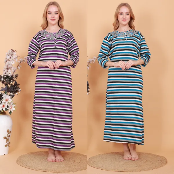 Pack_of_2_Woolen_Nighty_|_Multicolor_Fleece_Costwool_Embroidery_With_Stripe_Design_Maxi_For_Women