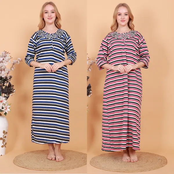 Pack_of_2_Woolen_Nighty_|_Multicolor_Fleece_Embroidery_With_Stripe_Design_Maxi_For_Women