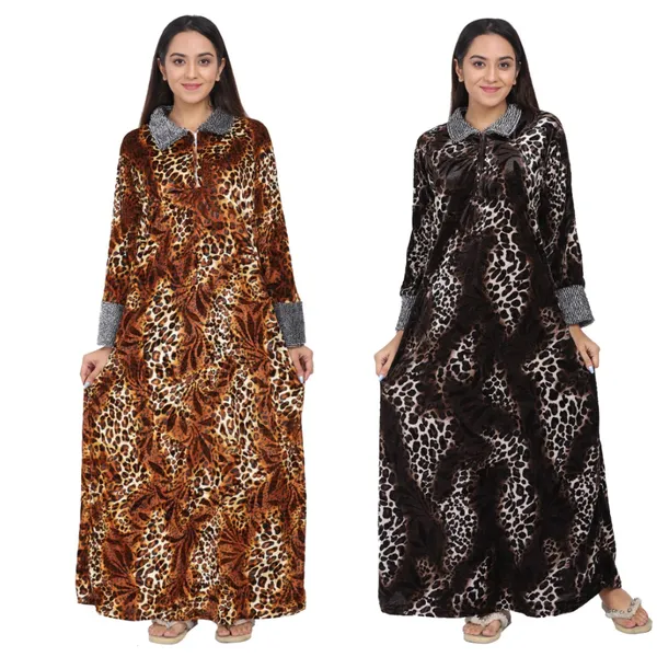 Pack_of_2_Woolen_Nighty_|_Brown_/_Orange_Velvet_Printed_Maxi_For_Women