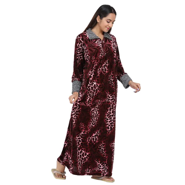 Pack_of_2_Woolen_Nighty_|_Brown_/_Wine_Velvet_Printed_Maxi_For_Women
