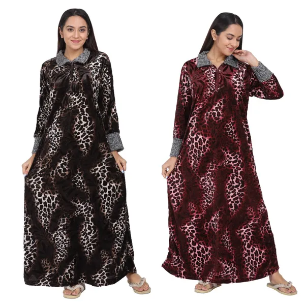 Pack_of_2_Woolen_Nighty_|_Brown_/_Wine_Velvet_Printed_Maxi_For_Women
