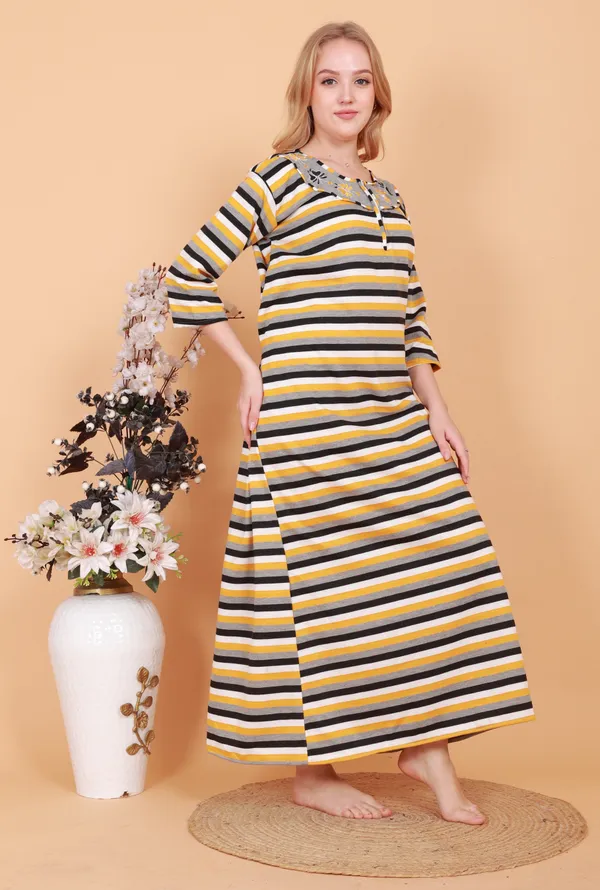 Pack_of_2_Woolen_Nighty_|_Multicolor_Fleece_/Cotswool_Embroidery_With_Stripe_Design_Maxi_For_Women