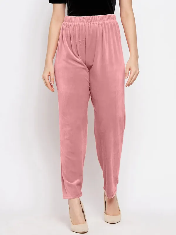 Peach_Women’s_Velvet_Winter_Pajama_|_Soft_&_Warm_Solid_Track_Pants_|_Elastic_Waist_Casual_Lounge_Wear