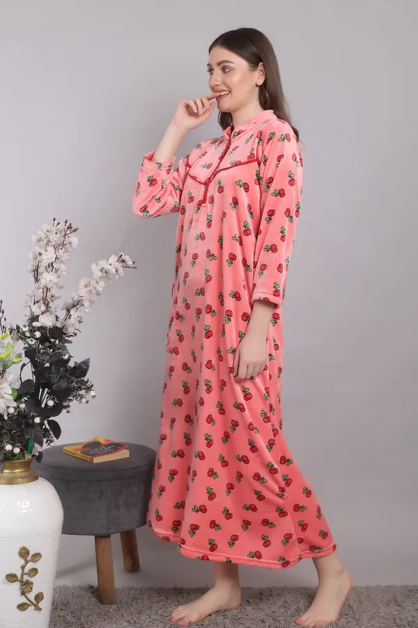 Peach_Woolen_Super_Soft_Winter_Nighty__for_women