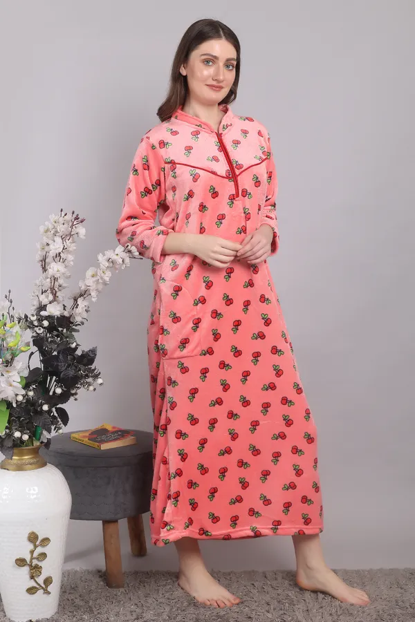 Peach_Woolen_Super_Soft_Winter_Nighty__for_women