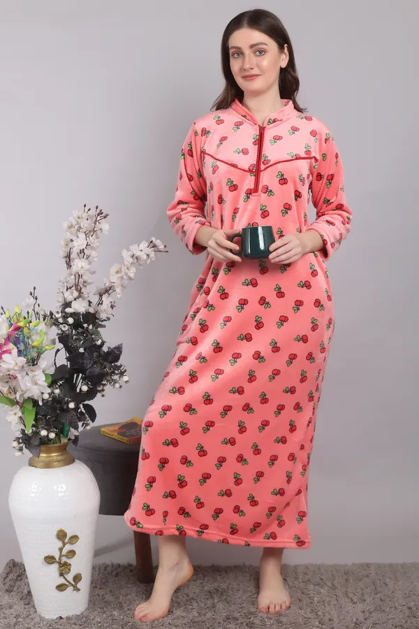 Peach_Woolen_Super_Soft_Winter_Nighty__for_women