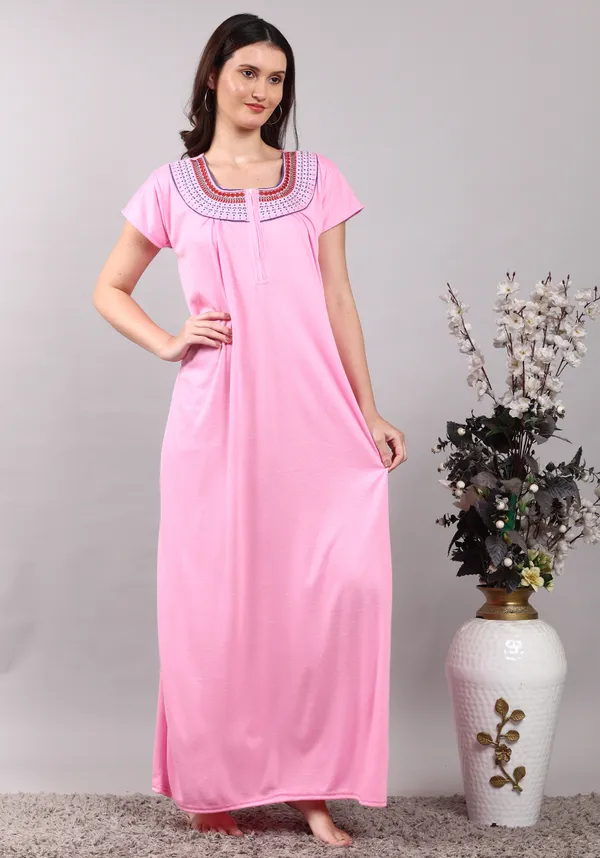 Pink_Cotton_Embroidered_Zipper_Nighty_for_women__with_Side_Pocket