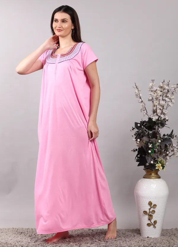 Pink_Cotton_Embroidered_Zipper_Nighty_for_women__with_Side_Pocket