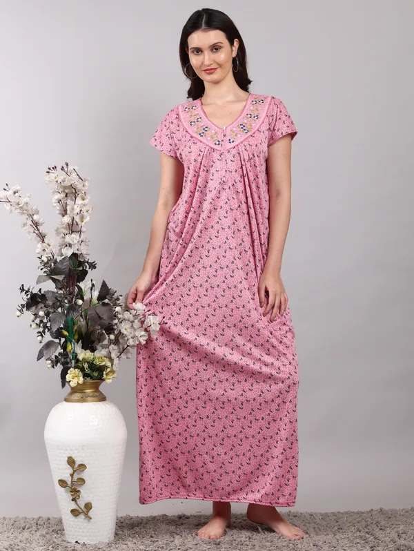 Pink_Women__Embroidery_hosiery_Nighty_best_for_Summer