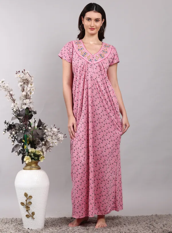 Pink_Women__Embroidery_hosiery_Nighty_best_for_Summer