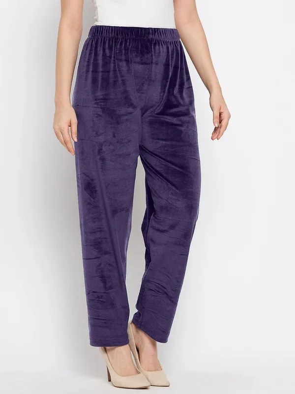 Purple_Women’s_Velvet_Winter_Pajama_|_Soft_&_Warm_Solid_Track_Pants_|_Elastic_Waist_Casual_Lounge_Wear