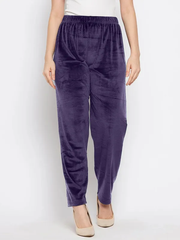 Purple_Women’s_Velvet_Winter_Pajama_|_Soft_&_Warm_Solid_Track_Pants_|_Elastic_Waist_Casual_Lounge_Wear