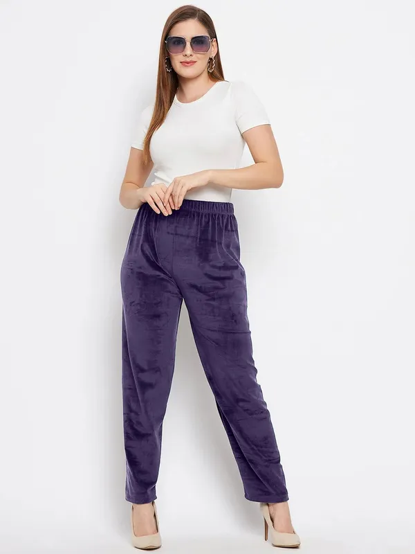 Purple_Women’s_Velvet_Winter_Pajama_|_Soft_&_Warm_Solid_Track_Pants_|_Elastic_Waist_Casual_Lounge_Wear