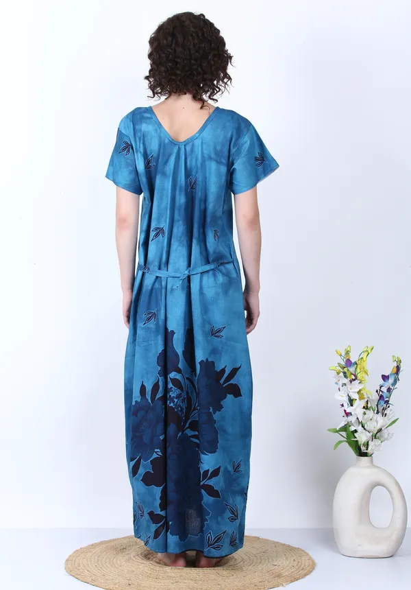 Blue_Cotton_Rose_Flower_Summer_Nighty_For_Women