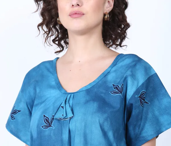 Blue_Cotton_Rose_Flower_Summer_Nighty_For_Women