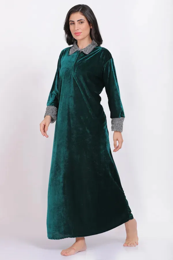 Sea_Green_Velvet_Nighty_For_Women